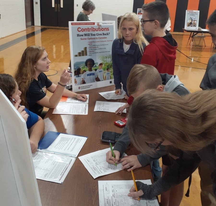 students around a table