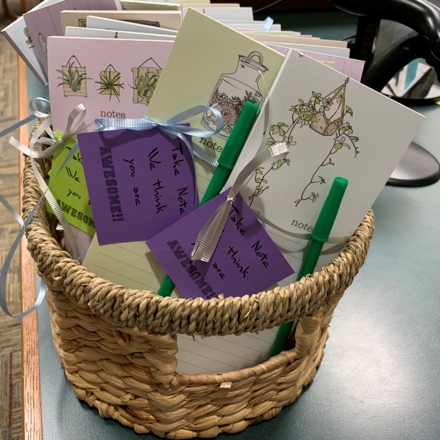 basket of notepads