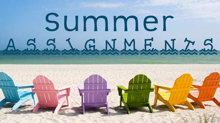 beach chairs with the word summer assingments above